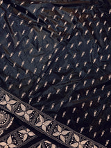 Navy Blue with White Kantha hand Kantha stitch saree on Bangalori silk — Kaash Collection