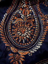 Navy Blue Half-and-Half hand Kantha stitch saree on Bangalori silk — Kaash Collection