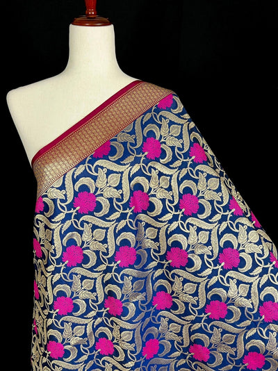 Navy Blue Color Dupatta with Floral Jaal - Kaash