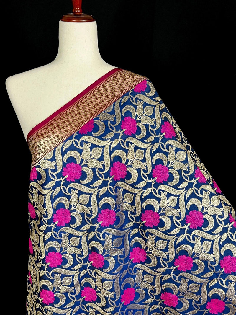 Navy Blue Color Dupatta with Floral Jaal - Kaash