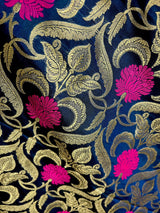 Navy Blue Color Dupatta with Floral Jaal - Banarasi Silk Dupatta - Pink Color Meenakari Flower - Floral Dupatta - Benarasi Dupatta - Kaash