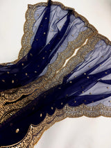 Navy Blue net dupatta with muted gold zari, sequin & beads — Kaash Collection