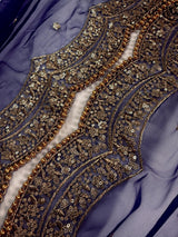 Navy Blue net dupatta with muted gold zari, sequin & beads — Kaash Collection