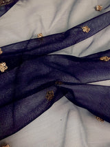 Navy Blue net dupatta with muted gold zari, sequin & beads — Kaash Collection