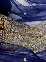 Navy Blue net dupatta with muted gold zari, sequin & beads — Kaash Collection