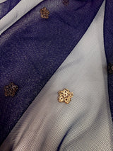 Navy Blue net dupatta with muted gold zari, sequin & beads — Kaash Collection