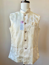 Off White men's Nehru/Modi jacket in silk (non-pure) with floral embossed pattern — Kaash Collection