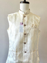 Off White men's Nehru/Modi jacket in silk (non-pure) with floral embossed pattern — Kaash Collection