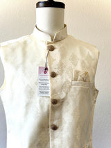 Off White men's Nehru/Modi jacket in silk (non-pure) with floral embossed pattern — Kaash Collection