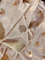 Off-White with Gold Tint Linen Tissue saree in linen soft tissue silk with banarasi borders & pallu on linen tissue — Kaash Collection