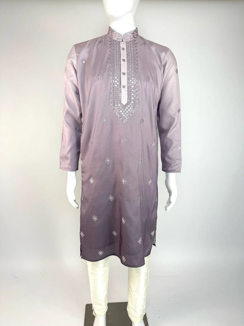 Ombre Lavender men's kurta pajama in soft silk with embroidery & sequin on ombre body — Kaash Collection