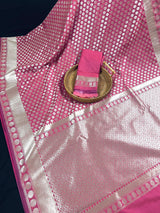 Onion Pink Traditional Banarasi Silk Handloom Saree in Sliver Zari Weave - Kaash