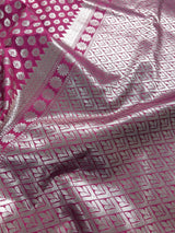 Onion Pink Traditional Banarasi Silk Handloom Saree in Sliver Zari Weave - Kaash