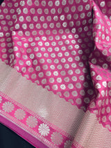 Onion Pink Traditional Banarasi Silk Handloom Saree in Sliver Zari Weave - Kaash
