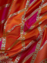Orange and Pink Mashru Silk Saree, Muted Gold Zari Weave - Kaash
