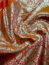 Orange and Pink Mashru Silk Saree, Muted Gold Zari Weave - Kaash