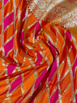 Orange and Pink Mashru Silk Saree, Muted Gold Zari Weave - Kaash