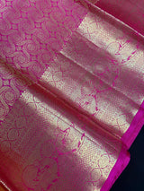 Orange and Pink pure kanjivaram kanchipuram silk saree with gold zari with peacock motifs — Kaash Collection
