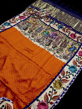 Orange & Purple Gajji Silk saree in pure gajji silk with bandhani tie-dye with floral prints & tissue pallu — Kaash Collection