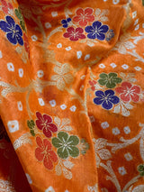 Orange Color Banarasi Dupion Silk Saree | Orange Color Bandhej Saree | Minakari Work | Muted Zari Weave | Authentic Bandhani Saree - Kaash