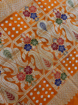 Orange Color Banarasi Dupion Silk Saree | Orange Color Bandhej Saree | Minakari Work | Muted Zari Weave | Authentic Bandhani Saree - Kaash