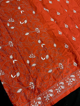 Orange with White Kantha hand Kantha stitch saree on Bangalori silk — Kaash Collection