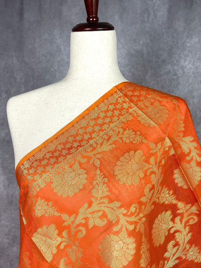Orange Semi Silk Floral Jaal dupatta in soft silk (non-pure) with floral jaal with muted gold zari — Kaash Collection