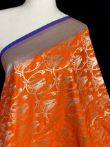 Orange Color Dupatta with Pair of Parrots - Benarasi Silk Dupatta - Kaash