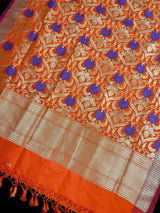 Orange Banarasi with Blue Meenakari dupatta in banarasi semi soft silk with gold zari floral with blue meenakari — Kaash Collection