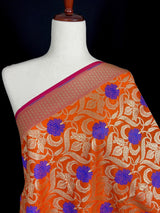 Orange Banarasi with Blue Meenakari dupatta in banarasi semi soft silk with gold zari floral with blue meenakari — Kaash Collection