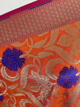 Orange Banarasi with Blue Meenakari dupatta in banarasi semi soft silk with gold zari floral with blue meenakari — Kaash Collection