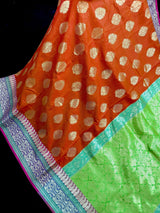 Orange Color Soft Cotton Silk Saree with Buttas and Zari Weaving buttas with Banarasi Borders - Kaash