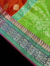 Orange Color Soft Cotton Silk Saree with Buttas and Zari Weaving buttas with Banarasi Borders - Kaash