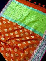 Orange Color Soft Cotton Silk Saree with Buttas and Zari Weaving buttas with Banarasi Borders - Kaash
