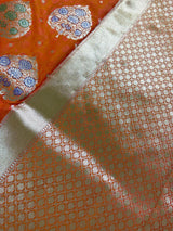 Orange Tanchoi Banarasi saree in banarasi silk with banarasi tanchoi handweaving — Kaash Collection