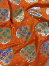 Orange Tanchoi Banarasi saree in banarasi silk with banarasi tanchoi handweaving — Kaash Collection