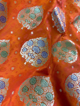 Orange Tanchoi Banarasi saree in banarasi silk with banarasi tanchoi handweaving — Kaash Collection