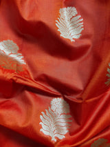 Orange with Blue Pallu Banarasi saree in banarasi silk (non-pure) with big floral buttas with paithani border — Kaash Collection