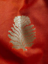 Orange with Blue Pallu Banarasi saree in banarasi silk (non-pure) with big floral buttas with paithani border — Kaash Collection