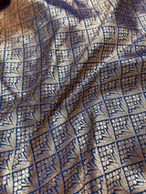 Orange with Purple Banarasi saree in banarasi silk with wide 7.5" purple borders with blue pallu — Kaash Collection