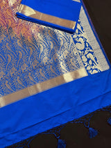 Magenta, Purple & Orange Banarasi saree in banarasi silk with shikargah hunting motifs in gold zari — Kaash Collection