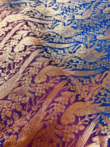Magenta, Purple & Orange Banarasi saree in banarasi silk with shikargah hunting motifs in gold zari — Kaash Collection