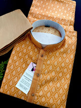 Orangish Yellow men's kurta pajama in banarasi silk with banarasi silk weave (no lining) — Kaash Collection