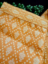 Orangish Yellow men's kurta pajama in banarasi silk with banarasi silk weave (no lining) — Kaash Collection