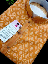 Orangish Yellow men's kurta pajama in banarasi silk with banarasi silk weave (no lining) — Kaash Collection