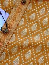 Orangish Yellow men's kurta pajama in banarasi silk with banarasi silk weave (no lining) — Kaash Collection