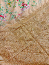 Pale Peach Color Floral Print Saree with Lucknowi Embroidery and Crochet Lace Work - Kaash
