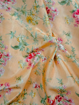 Pale Peach Color Floral Print Saree with Lucknowi Embroidery and Crochet Lace Work - Kaash