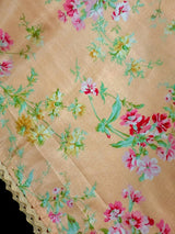 Pale Peach Color Floral Print Saree with Lucknowi Embroidery and Crochet Lace Work - Kaash