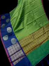 Parrot Green with Peacock Blue Banarasi saree in soft silk with tanchoi parsely design — Kaash Collection